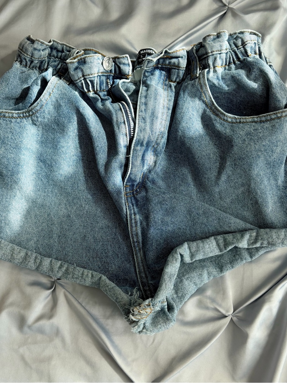 Steve Madden Washed Blue Paperbag Waist Denim Shorts
